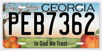GA license plate PEB7362