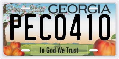 GA license plate PEC0410