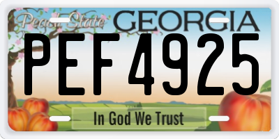 GA license plate PEF4925