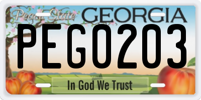 GA license plate PEG0203
