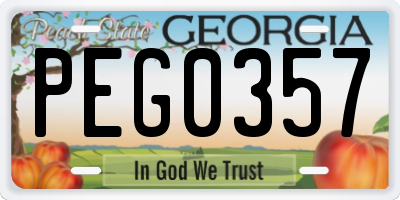 GA license plate PEG0357