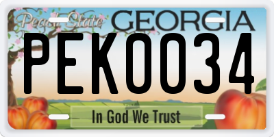 GA license plate PEK0034