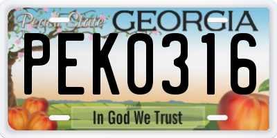 GA license plate PEK0316
