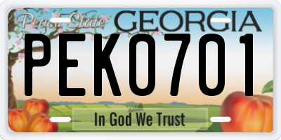 GA license plate PEK0701