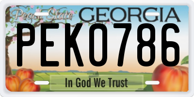 GA license plate PEK0786