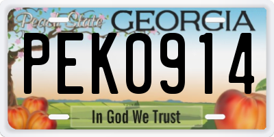 GA license plate PEK0914