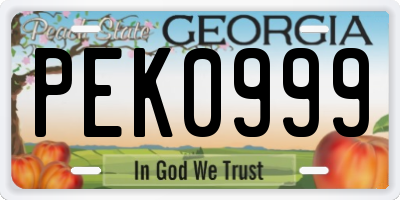 GA license plate PEK0999