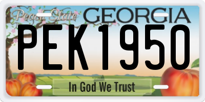 GA license plate PEK1950