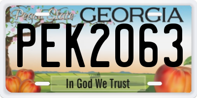 GA license plate PEK2063