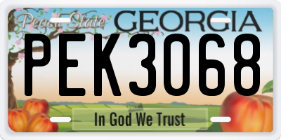 GA license plate PEK3068