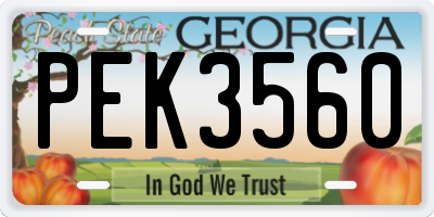 GA license plate PEK3560