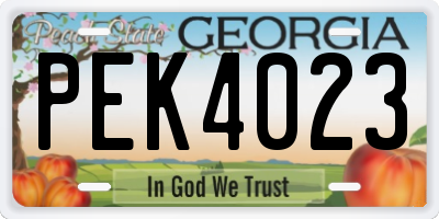 GA license plate PEK4023