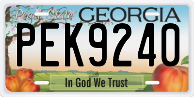 GA license plate PEK9240