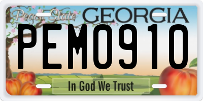 GA license plate PEM0910
