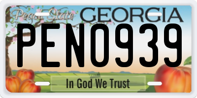GA license plate PEN0939