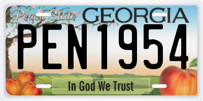 GA license plate PEN1954