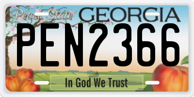 GA license plate PEN2366