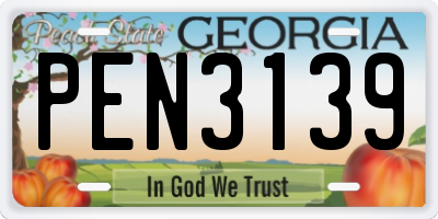 GA license plate PEN3139