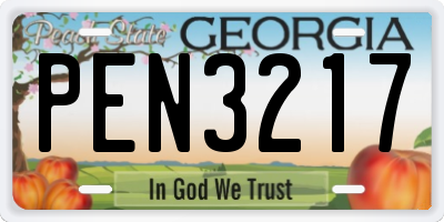 GA license plate PEN3217