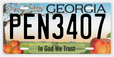GA license plate PEN3407