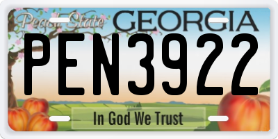 GA license plate PEN3922