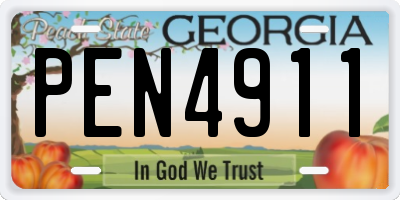 GA license plate PEN4911