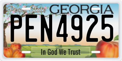 GA license plate PEN4925