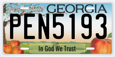GA license plate PEN5193