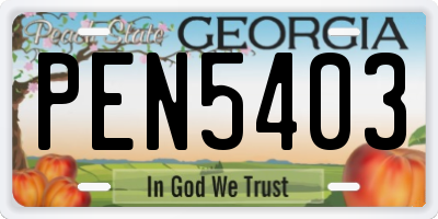 GA license plate PEN5403