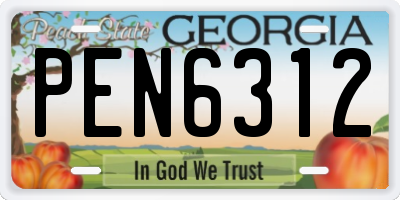 GA license plate PEN6312
