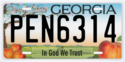 GA license plate PEN6314