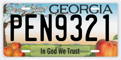 GA license plate PEN9321