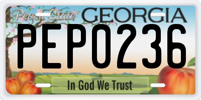 GA license plate PEP0236