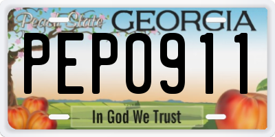 GA license plate PEP0911
