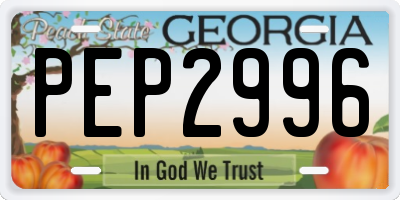 GA license plate PEP2996