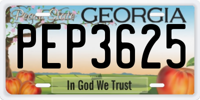 GA license plate PEP3625