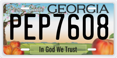 GA license plate PEP7608