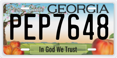 GA license plate PEP7648