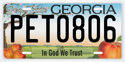 GA license plate PET0806