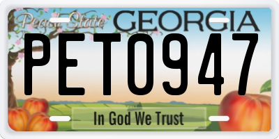 GA license plate PET0947