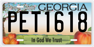 GA license plate PET1618