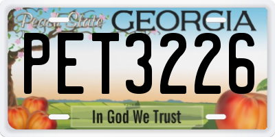 GA license plate PET3226