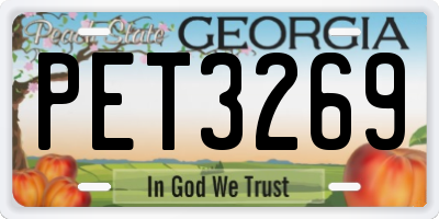 GA license plate PET3269