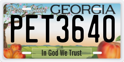GA license plate PET3640
