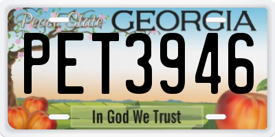 GA license plate PET3946