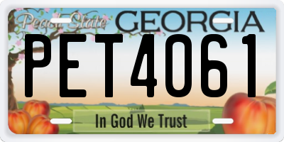 GA license plate PET4061
