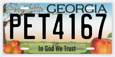 GA license plate PET4167