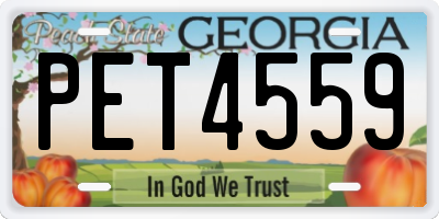 GA license plate PET4559