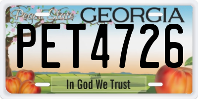 GA license plate PET4726
