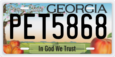 GA license plate PET5868